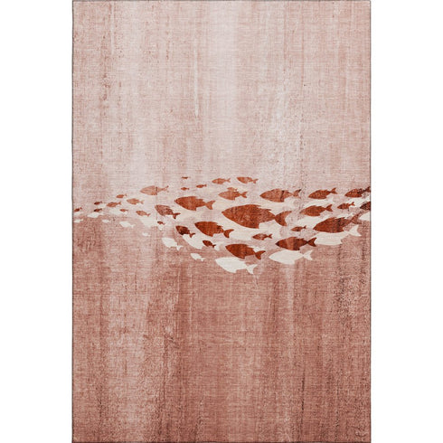 8' X 10' Terra Cotta And Ivory Nautical Washable Area Rug With UV Protection