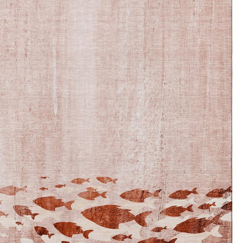 8' X 10' Terra Cotta And Ivory Nautical Washable Area Rug With UV Protection