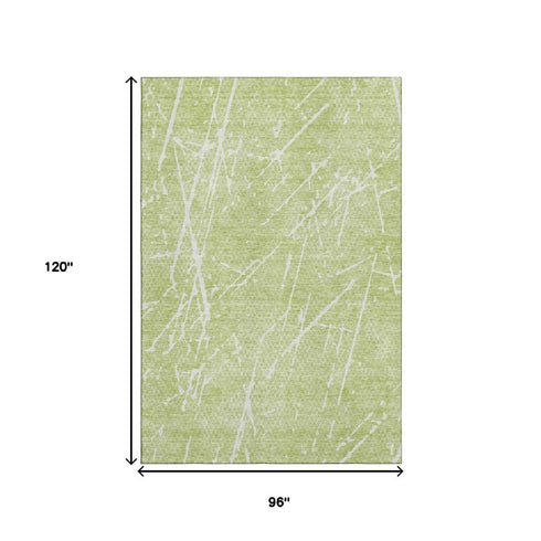 8' X 10' Artichoke Green And Ivory Abstract Washable Area Rug With UV Protection