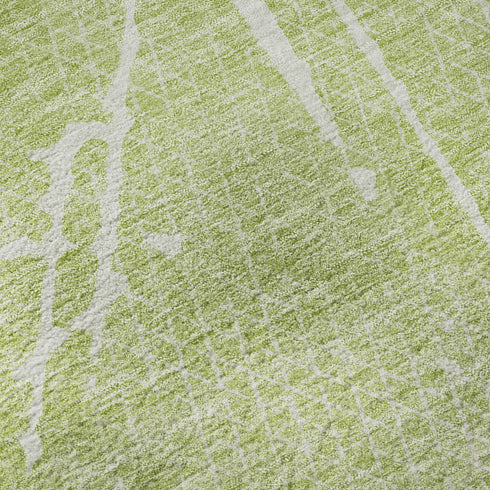 9' X 12' Artichoke Green And Ivory Abstract Washable Area Rug With UV Protection