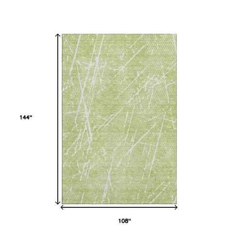 9' X 12' Artichoke Green And Ivory Abstract Washable Area Rug With UV Protection