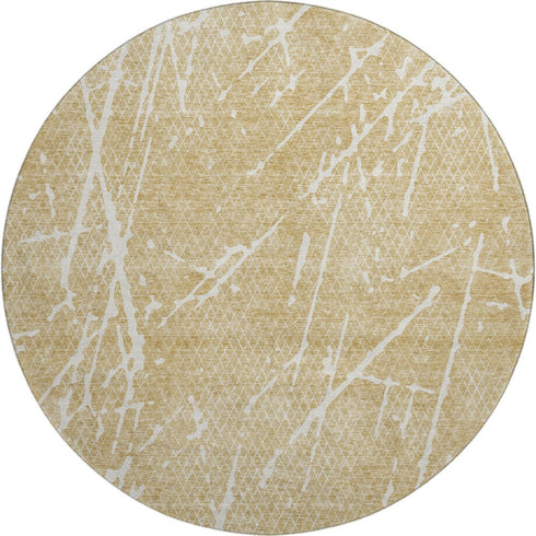 8' Beige And Ivory Abstract Washable Round Rug With UV Protection