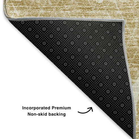 8' Beige And Ivory Abstract Washable Round Rug With UV Protection
