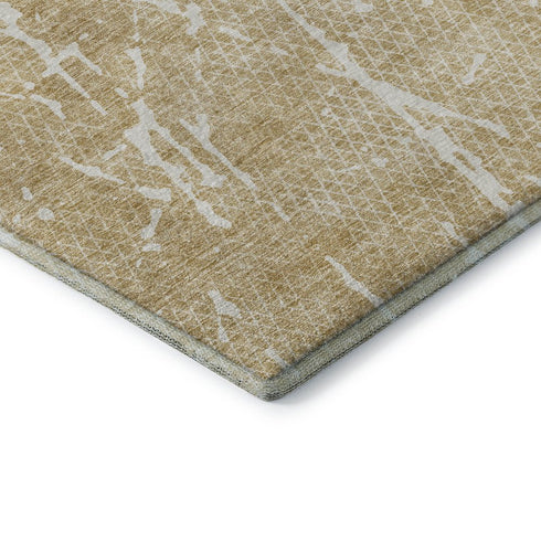 8' Beige And Ivory Abstract Washable Round Rug With UV Protection