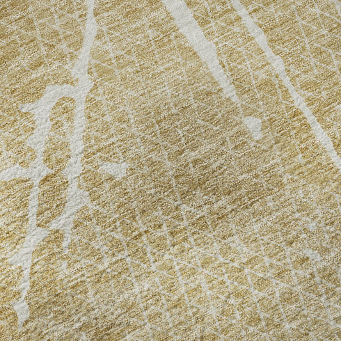 8' Beige And Ivory Abstract Washable Round Rug With UV Protection