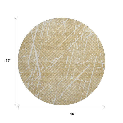 8' Beige And Ivory Abstract Washable Round Rug With UV Protection