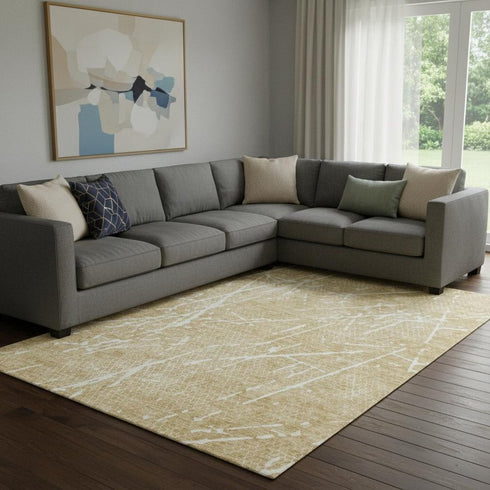 8' X 10' Beige And Ivory Abstract Washable Area Rug With UV Protection