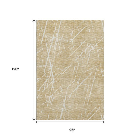 8' X 10' Beige And Ivory Abstract Washable Area Rug With UV Protection
