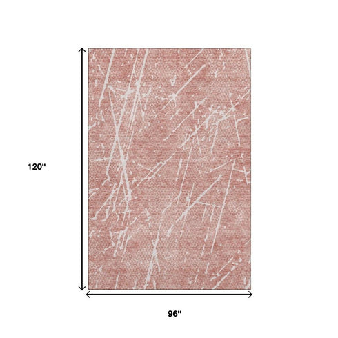 8' X 10' Blush And Ivory Abstract Washable Area Rug With UV Protection