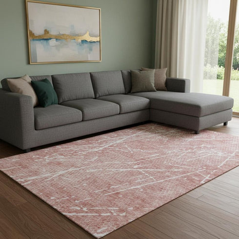 8' X 10' Blush And Ivory Abstract Washable Area Rug With UV Protection