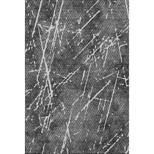 5' X 8' Charcoal And Ivory Abstract Washable Area Rug With UV Protection