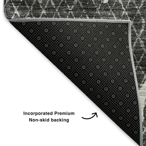 5' X 8' Charcoal And Ivory Abstract Washable Area Rug With UV Protection
