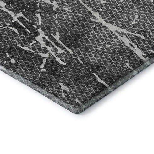 5' X 8' Charcoal And Ivory Abstract Washable Area Rug With UV Protection