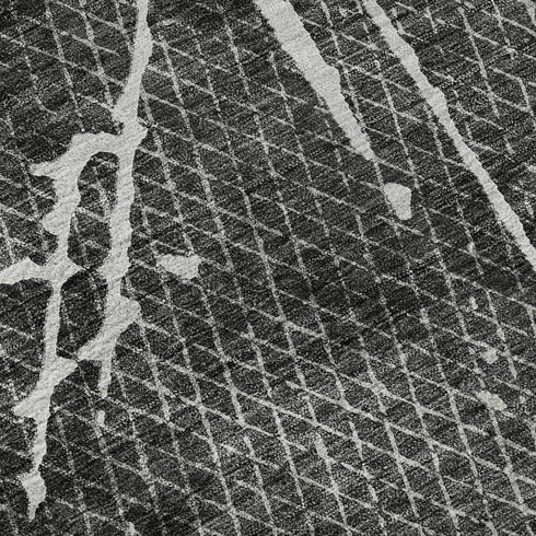 5' X 8' Charcoal And Ivory Abstract Washable Area Rug With UV Protection