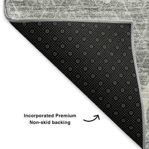 8' X 10' Gray And Ivory Abstract Washable Area Rug With UV Protection
