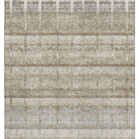 5' X 8' Taupe Gray And Beige Striped Washable Area Rug With UV Protection