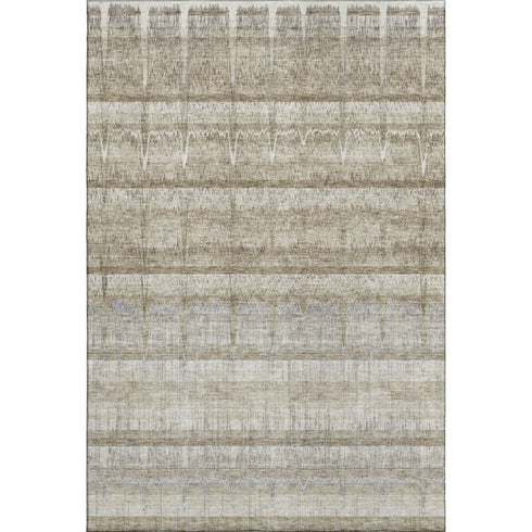 5' X 8' Taupe Gray And Beige Striped Washable Area Rug With UV Protection