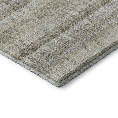 5' X 8' Taupe Gray And Beige Striped Washable Area Rug With UV Protection