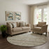 8' Taupe Gray And Beige Striped Washable Round Rug With UV Protection