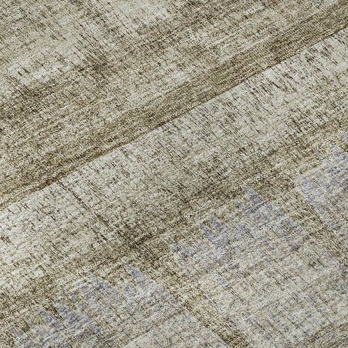 8' Taupe Gray And Beige Striped Washable Round Rug With UV Protection
