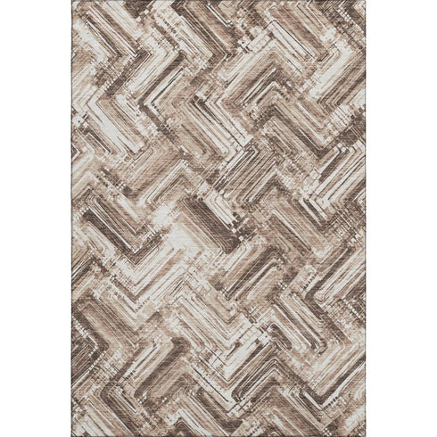 5' X 8' Brown And Ivory Chevron Washable Area Rug With UV Protection
