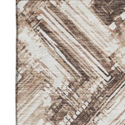 5' X 8' Brown And Ivory Chevron Washable Area Rug With UV Protection