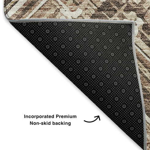 8' X 10' Brown And Ivory Chevron Washable Area Rug With UV Protection