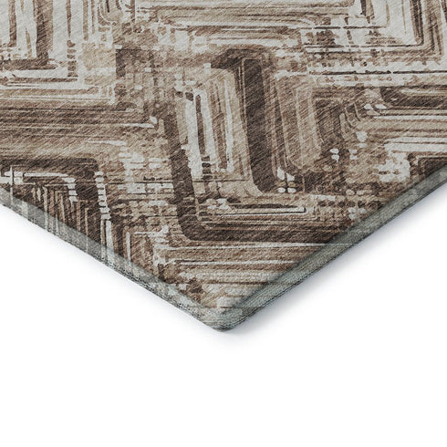8' X 10' Brown And Ivory Chevron Washable Area Rug With UV Protection