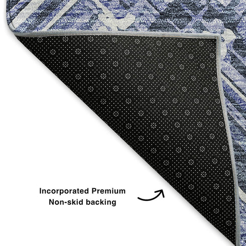 5' X 8' Blue And Ivory Chevron Washable Area Rug With UV Protection