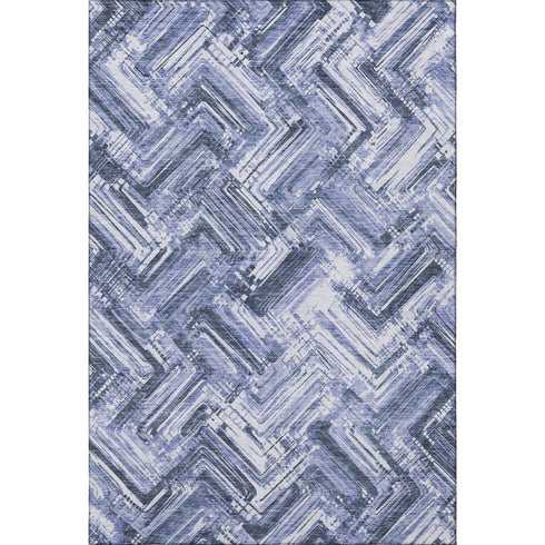 5' X 8' Blue And Ivory Chevron Washable Area Rug With UV Protection