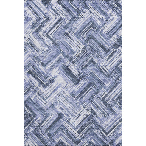8' X 10' Blue And Ivory Chevron Washable Area Rug With UV Protection