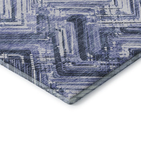 8' X 10' Blue And Ivory Chevron Washable Area Rug With UV Protection