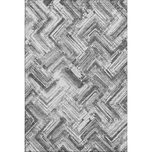 5' X 8' Gray And Ivory Chevron Washable Area Rug With UV Protection