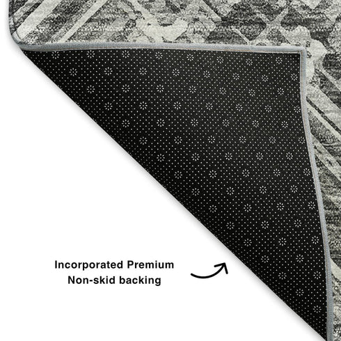5' X 8' Gray And Ivory Chevron Washable Area Rug With UV Protection