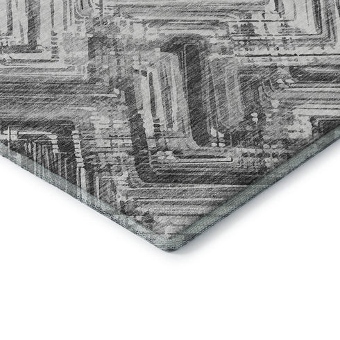 5' X 8' Gray And Ivory Chevron Washable Area Rug With UV Protection
