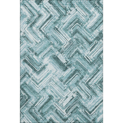 8' X 10' Teal And Ivory Chevron Washable Area Rug With UV Protection