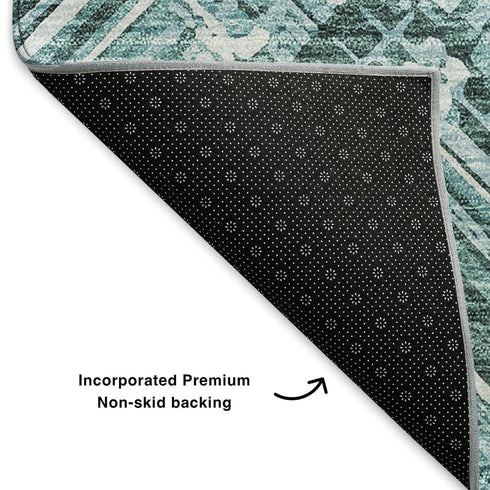 8' X 10' Teal And Ivory Chevron Washable Area Rug With UV Protection