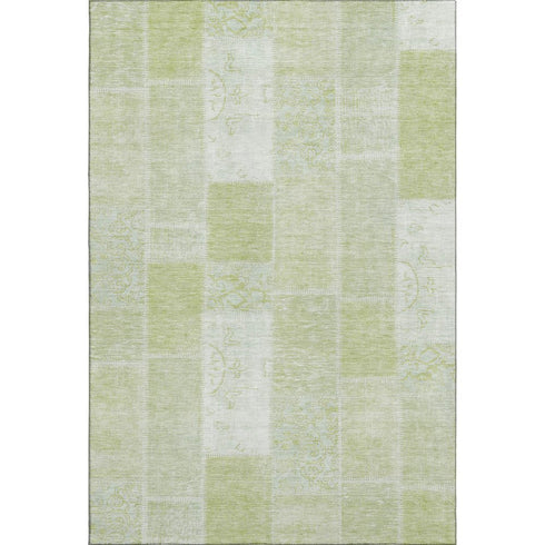 8' X 10' Artichoke Green And Ivory Patchwork Washable Area Rug With UV Protection