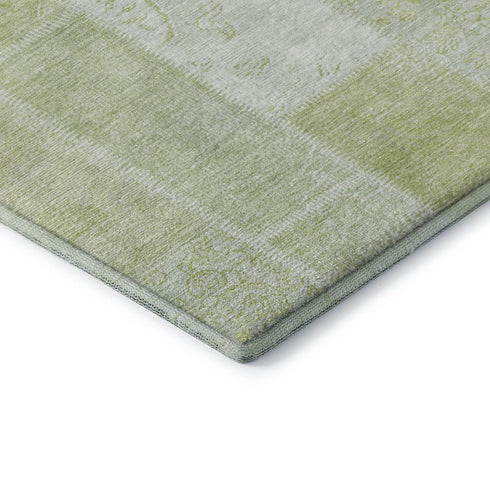 8' X 10' Artichoke Green And Ivory Patchwork Washable Area Rug With UV Protection
