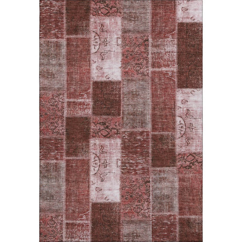 5' X 8' Burgundy And Ivory Patchwork Washable Area Rug With UV Protection