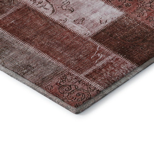 8' X 10' Burgundy And Ivory Patchwork Washable Area Rug With UV Protection