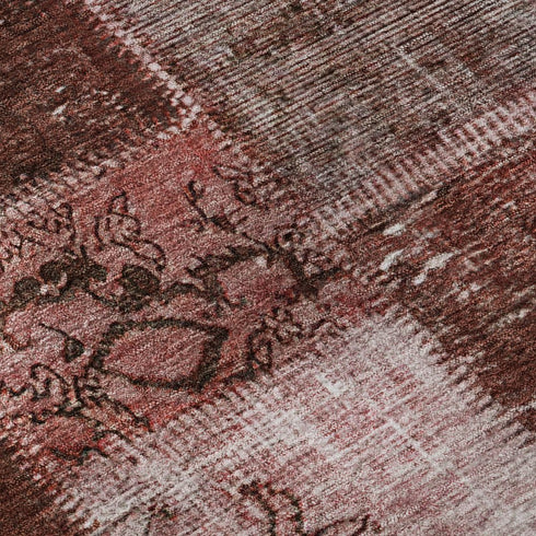 8' X 10' Burgundy And Ivory Patchwork Washable Area Rug With UV Protection