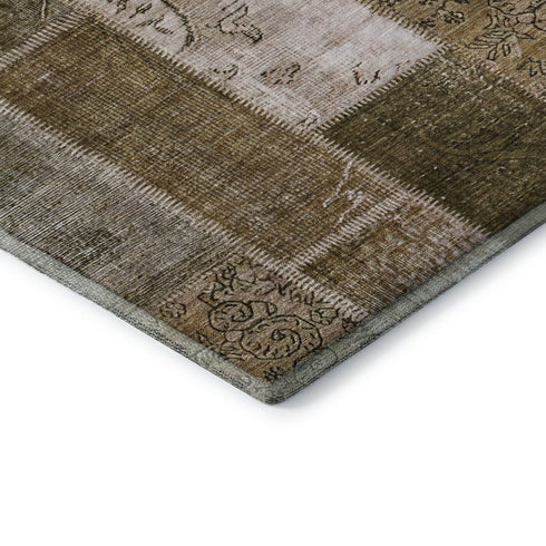 5' X 8' Brown And Ivory Patchwork Washable Area Rug With UV Protection