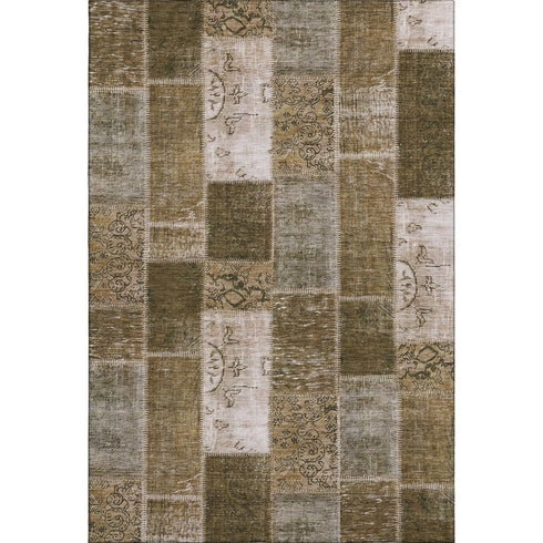 8' X 10' Brown And Ivory Patchwork Washable Area Rug With UV Protection