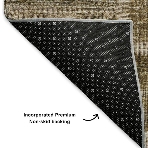 8' X 10' Brown And Ivory Patchwork Washable Area Rug With UV Protection