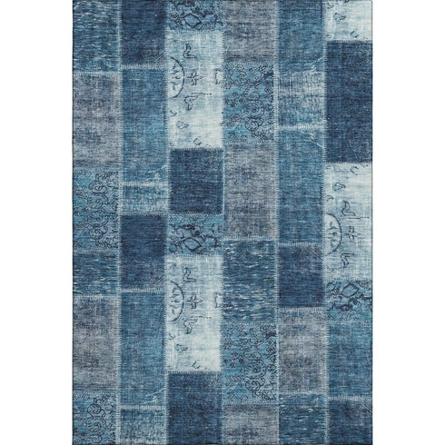 8' X 10' Blue And Ivory Patchwork Washable Area Rug With UV Protection