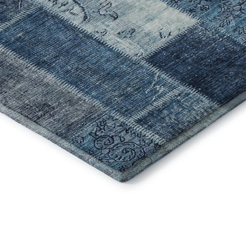 8' X 10' Blue And Ivory Patchwork Washable Area Rug With UV Protection