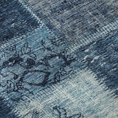 8' X 10' Blue And Ivory Patchwork Washable Area Rug With UV Protection