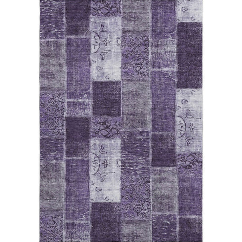 5' X 8' Purple And Ivory Patchwork Washable Area Rug With UV Protection