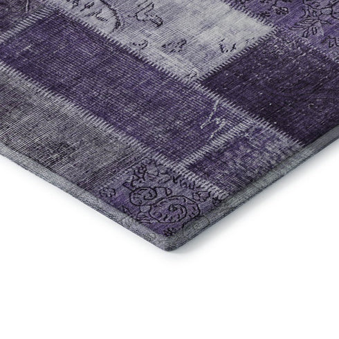 5' X 8' Purple And Ivory Patchwork Washable Area Rug With UV Protection